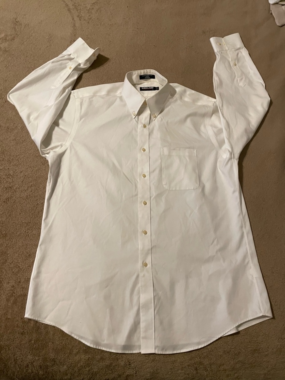 Kirkland Signature White Long-Sleeve Button-Down Dress Shirt